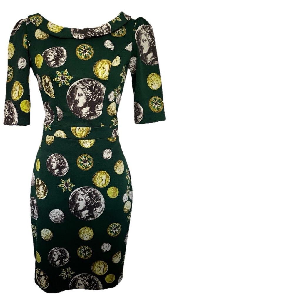 Chic Retro Pinup Style ROMAN COINS Print Wiggle DRESS Size XS